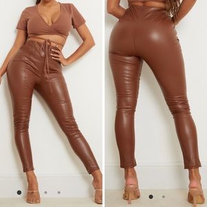 Shape Camel PU Panelled Pants